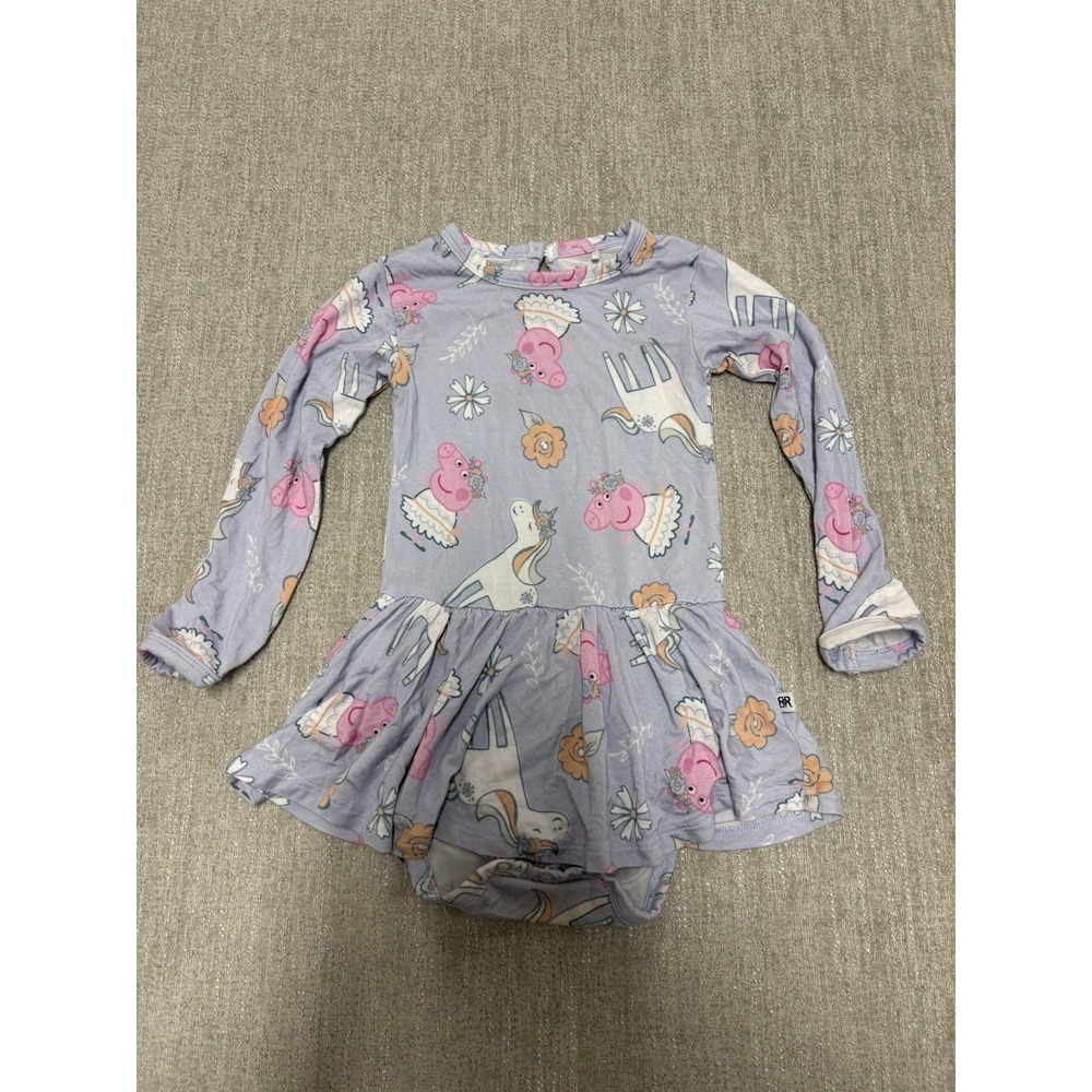 Bums & Roses x Peppa Pig Bodysuit/Twirl Dress Ruffle Bamboo Size 12-18 Months
